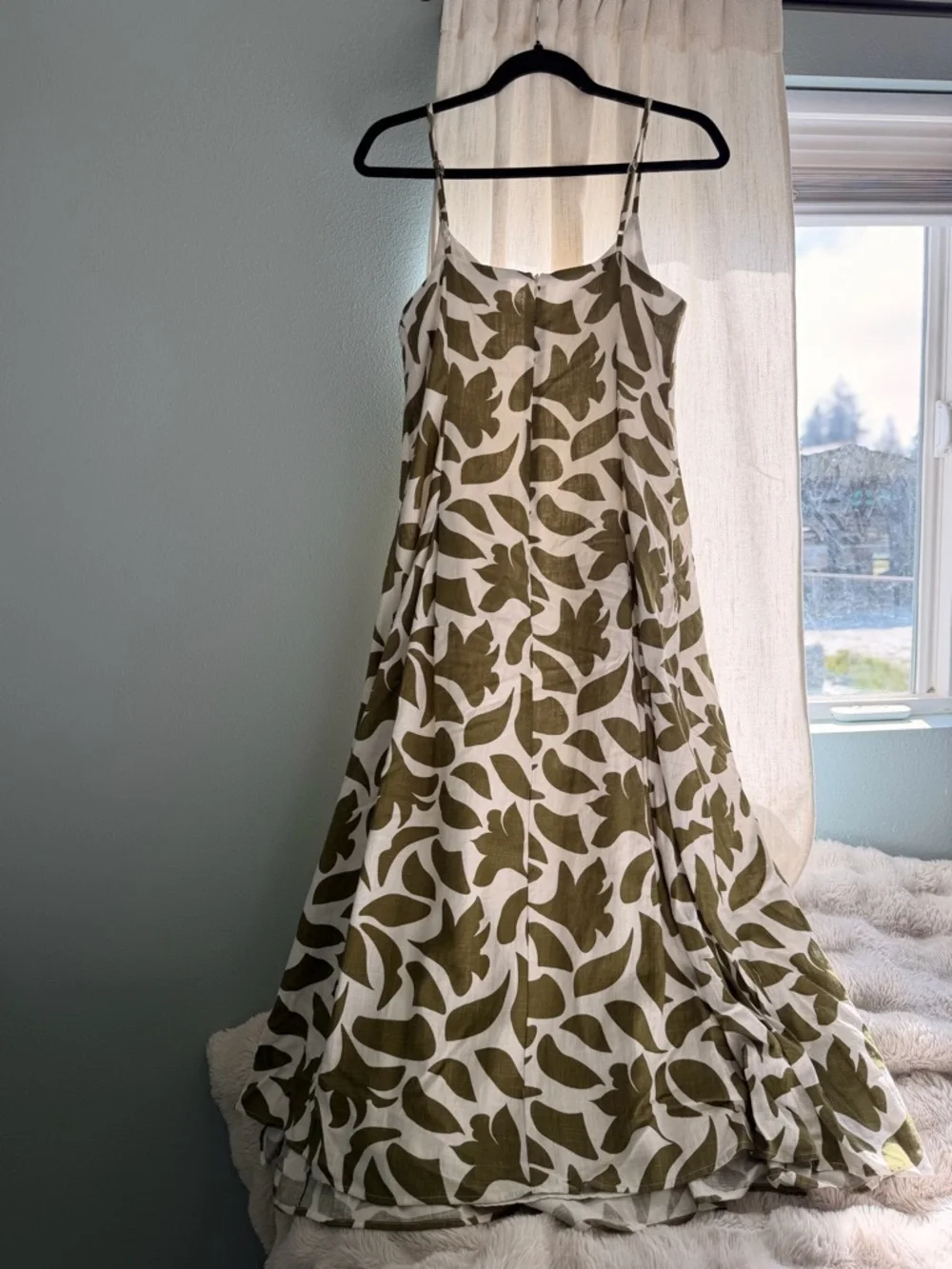 MSK Olive Green and White Leaf-Print Slip Dress - Picture 3 of 5